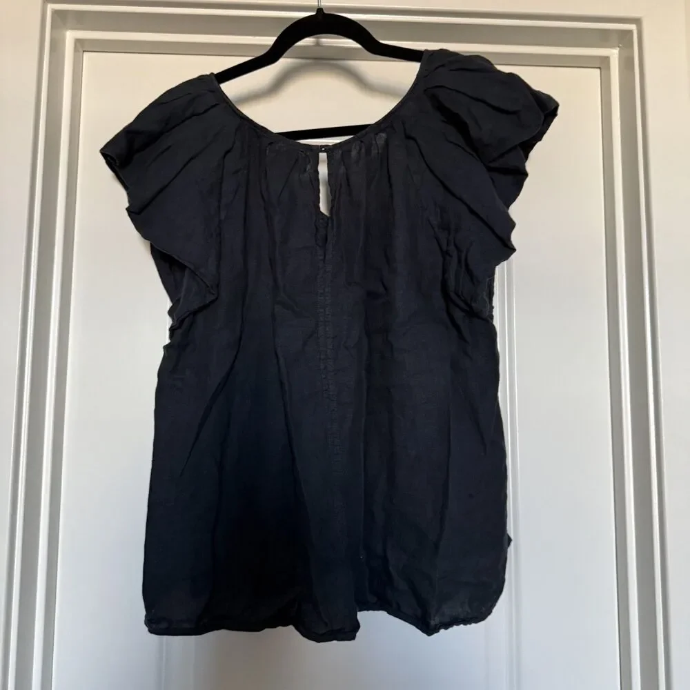 Velvet Graham Spencer 100% linen black fluttler sleeve top classic XL - Picture 8 of 11